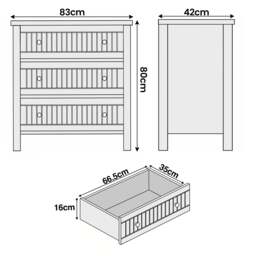 Linra White Painted 3 Drawer Chest of Drawers with Oak Top - thumbnail 4