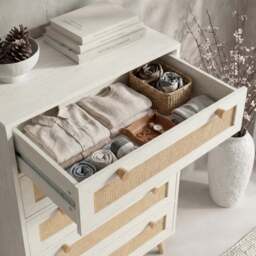Wovena White Rattan 5 Drawer Tallboy Chest of Drawers - thumbnail 5