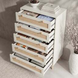 Wovena White Rattan 5 Drawer Tallboy Chest of Drawers - thumbnail 3
