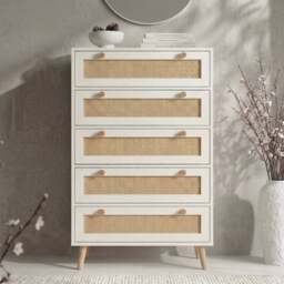 Wovena White Rattan 5 Drawer Tallboy Chest of Drawers - thumbnail 2
