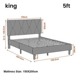 Velvet Double Bed Frame with Headboard Upholstered King Size Bed Frame - thumbnail 4