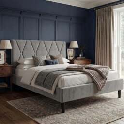 Velvet Double Bed Frame with Headboard Upholstered King Size Bed Frame - thumbnail 1