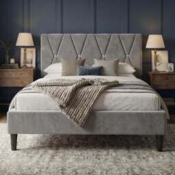Velvet Double Bed Frame with Headboard Upholstered King Size Bed Frame - thumbnail 2