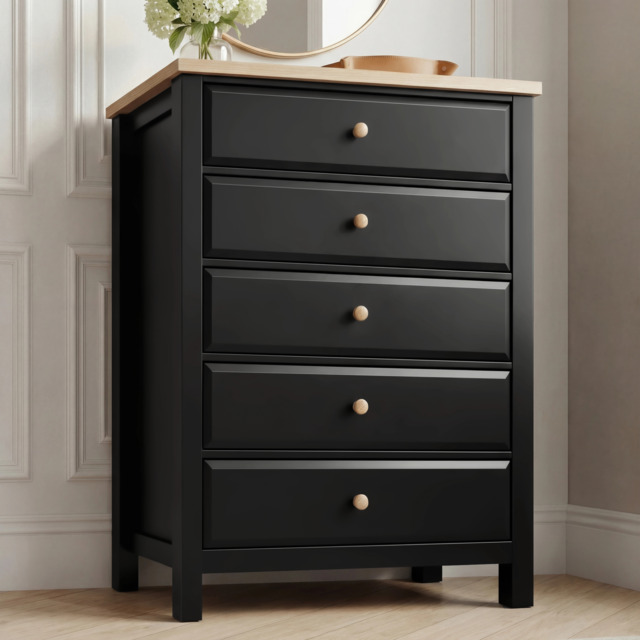 Haven Black Tall 5 Chest of Drawers - Painted Bedroom Drawers - image 1