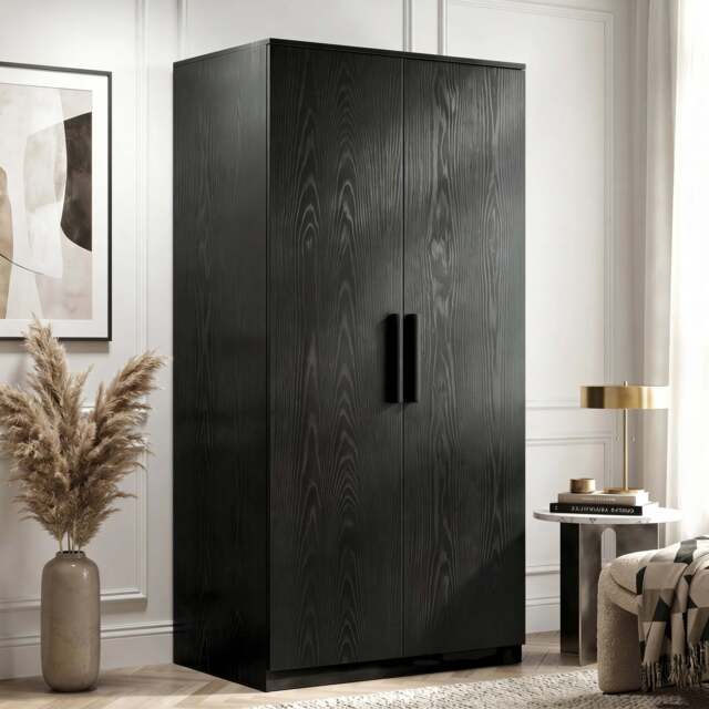 Blythe 2 Door Wardrobe with Shelves and Hanging Rail - Black