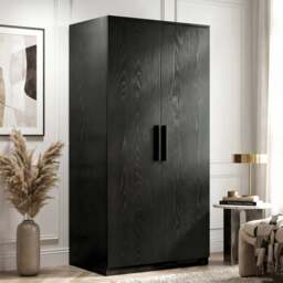Blythe 2 Door Wardrobe with Shelves and Hanging Rail - Black