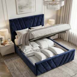 Vellure Velvet Ottoman Storage Bed Frame Double & King - thumbnail 2