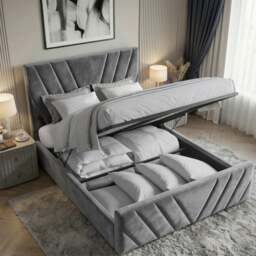 Vellure Velvet Ottoman Storage Bed Frame Double & King - thumbnail 3
