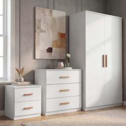 Blythe 3 Piece Bedroom Furniture Set - White, Wardrobe & Drawers - thumbnail 1