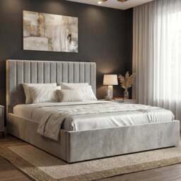 Vertical King Ottoman Storage Bed Light Grey Velvet