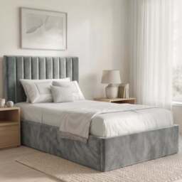 Vertical Single Ottoman Storage Bed Grey Velvet