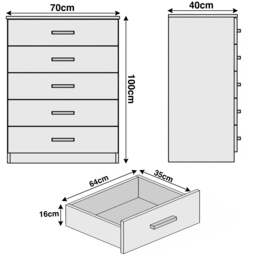 Tall 5 Drawer Chest of Drawers - Bedroom Storage - thumbnail 4