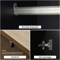 Haven Black 2 Door Double Wardrobe with Shelves and Hanging Rail - thumbnail 6