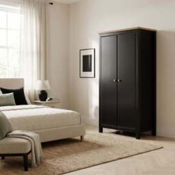 Haven Black 2 Door Double Wardrobe with Shelves and Hanging Rail - thumbnail 5