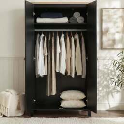 Haven Black 2 Door Double Wardrobe with Shelves and Hanging Rail - thumbnail 3