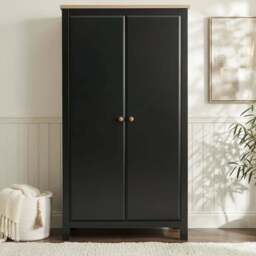 Haven Black 2 Door Double Wardrobe with Shelves and Hanging Rail - thumbnail 1