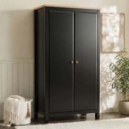 Haven Black 2 Door Double Wardrobe with Shelves and Hanging Rail - thumbnail 2