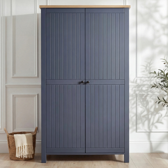 Linra 2 Door Double Wardrobe with Shelves and Hanging Rail - Blue