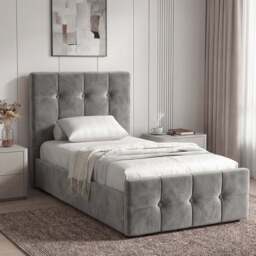 Square Velvet Ottoman Storage Bed Single Grey
