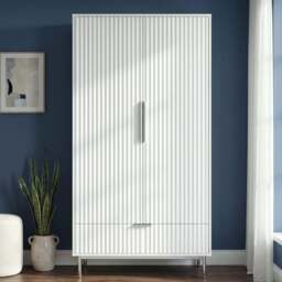 Fluted Painted 2 Door Wardrobe With Drawers and Hanging Rail - White