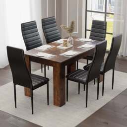 Rustic 4-6 Seater Dining Table and Chairs Set - thumbnail 1