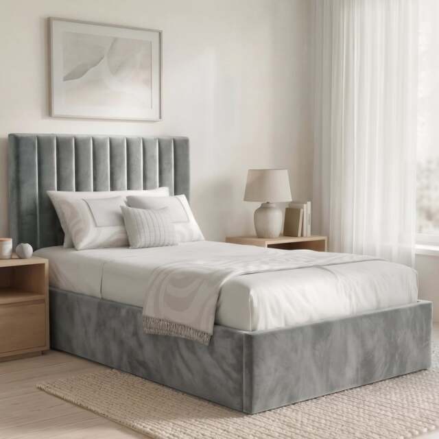Vertical Line Ottoman Storage Bed - Velvet Ottoman Bed Frame - image 1