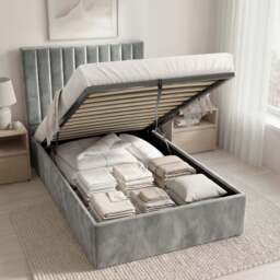 Vertical Line Ottoman Storage Bed - Velvet Ottoman Bed Frame - thumbnail 2
