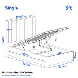 Vertical Line Ottoman Storage Bed - Velvet Ottoman Bed Frame - thumbnail 4
