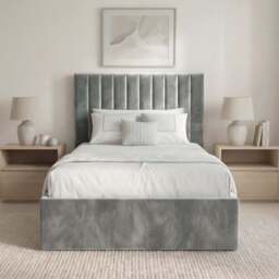 Vertical Line Ottoman Storage Bed - Velvet Ottoman Bed Frame - thumbnail 5