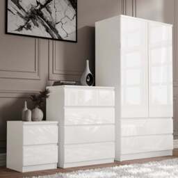 High Gloss 3 Piece Wardrobe Set With Chest of Drawers - White