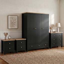Linra Painted 4 Piece Bedroom Furniture Set Black - Oak Top - thumbnail 1