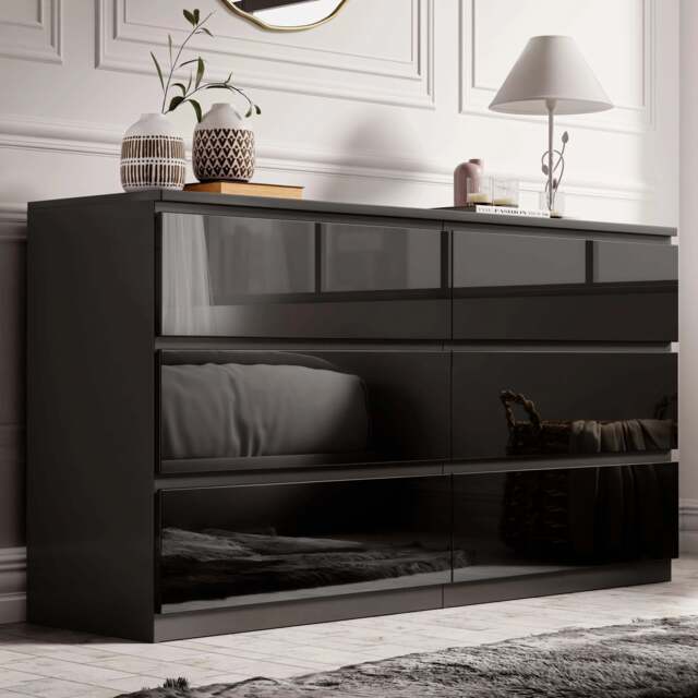 High Gloss Large 6 Drawer Chest of Drawers - Bedroom Dresser - Black by Dream Home Store | uFurnish.com High Gloss Large 6 Drawer Chest of Drawers - Bedroom Dresser - Black by Dream Home Store | uFurnish.com