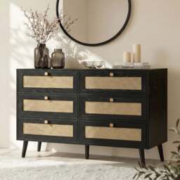 Wovena Black Rattan Wide 6 Chest of Drawers - Bedroom Dresser - thumbnail 2
