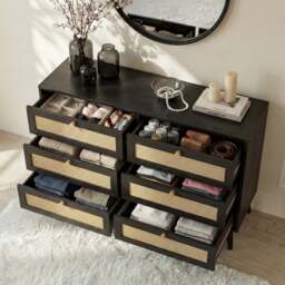 Wovena Black Rattan Wide 6 Chest of Drawers - Bedroom Dresser - thumbnail 3