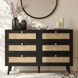 Wovena Black Rattan Wide 6 Chest of Drawers - Bedroom Dresser - thumbnail 1