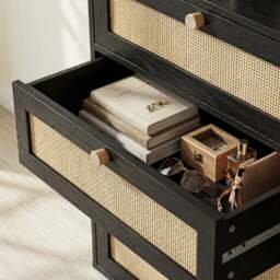 Wovena Black Rattan Wide 6 Chest of Drawers - Bedroom Dresser - thumbnail 5