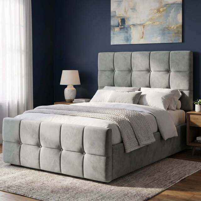 Square Ottoman Storage Bed - Velvet Ottoman Bed Frame - Small Double (4ft) / Grey