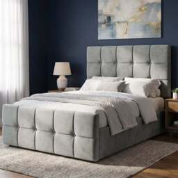 Square Ottoman Storage Bed - Velvet Ottoman Bed Frame - Small Double (4ft) / Grey
