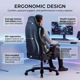 Black Ergonomic Gaming Chair with Headrest and Lumbar Support - thumbnail 5