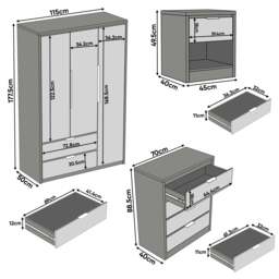 Skova 4 Piece Bedroom Set - Wardrobe and Chest of Drawers - thumbnail 5