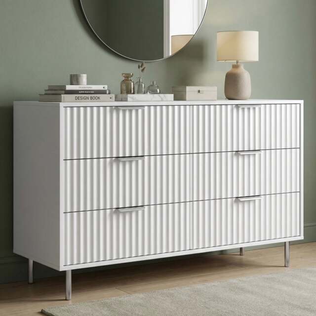 Flutrina Painted 6 Drawer Wide Chest of Drawers Bedroom Dresser - image 1