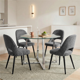 Kyvon Glass Round Dining Table Set with 4 Chairs - thumbnail 1