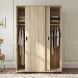 Torvek 2 Door Sliding Wardrobe with Shelves - Natural Oak Finish - thumbnail 3