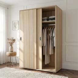 Torvek 2 Door Sliding Wardrobe with Shelves - Natural Oak Finish