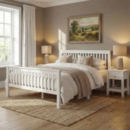 Wooden Double Bed Frame - White
