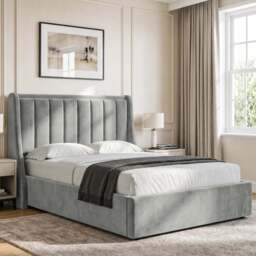 Winged Ottoman Storage Bed Frame - King / Light Grey