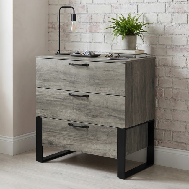 Millwright 3 Drawer Chest of Drawers, Wooden Grey Effect - image 1