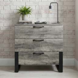 Millwright 3 Drawer Chest of Drawers, Wooden Grey Effect - thumbnail 2