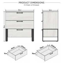 Millwright 3 Drawer Chest of Drawers, Wooden Grey Effect - thumbnail 4