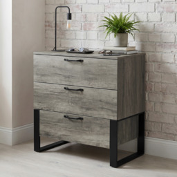 Millwright 3 Drawer Chest of Drawers, Wooden Grey Effect - thumbnail 1